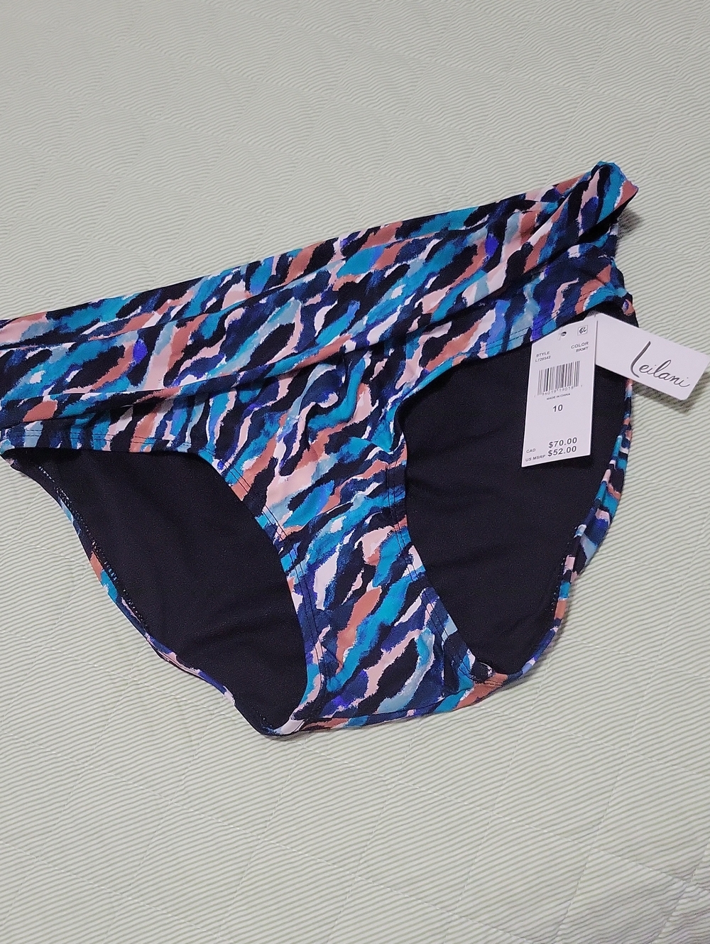 NWT - Leilani Women's Multicolor Abstract Print Bikini Bottoms - Blue & Black